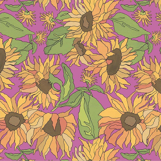 Windham x Laura Heine - Flowers on Main - Big Yellows - Fuchsia 54891-2