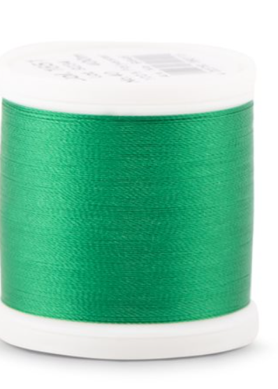 Spool of Madeira Polyneon 40wt thread in X-Mas Green, color 1651
