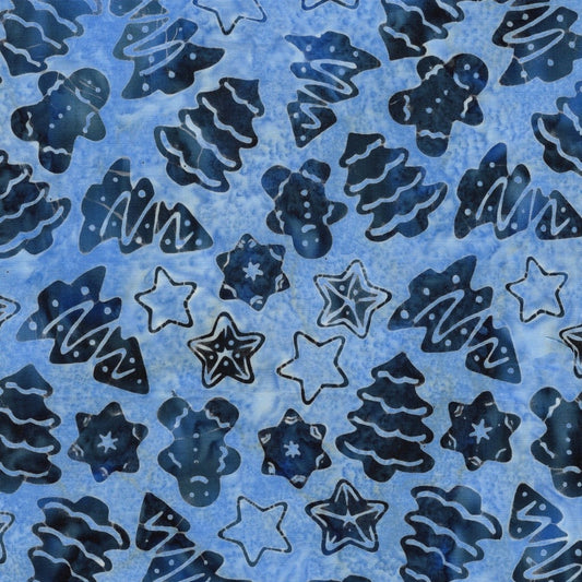 Island Batik Frosted Wishes Christmas Cookies Blue Powder Blue cotton batik quilting fabric