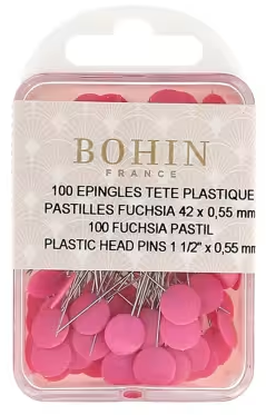 Plastic head pins 1-1/2 inch pastel fuchsia 100 count quilting notion