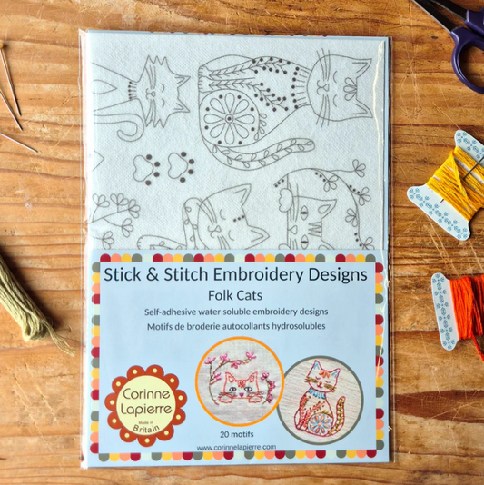 Corinne Lapierre Stick and Stitch wash-away embroidery transfers - Folk Cats