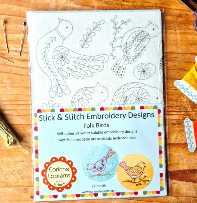 Corinne Lapierre Stick and Stitch wash-away embroidery transfers - Folk Birds