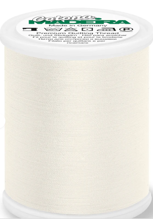 Spool of Madeira Cotona 50wt 100% cotton thread in Off White, color 752