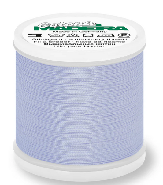 Spool of Madeira Cotona 30wt 100% cotton thread in Powder Blue, color 571