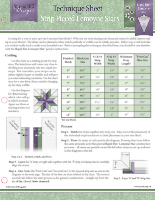 Deb Tucker's Studio 180 Design - Strip Pieced Lemoyne Stars Technique Sheet