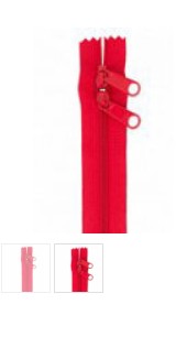 Red zipper on a white background with small inset images.