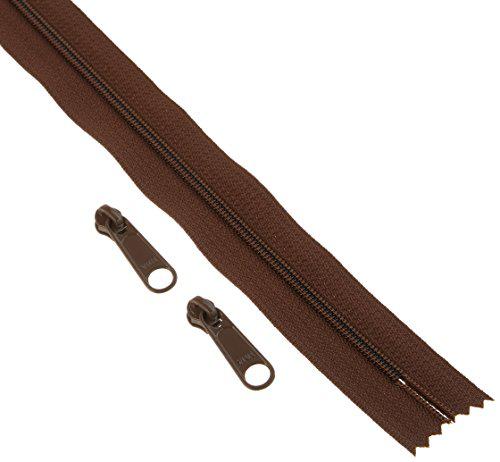Brown zipper with two metal sliders on a white background