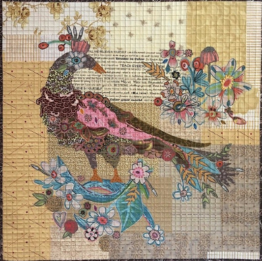 Pheasant Collage Pattern by Laura Heine – fabric collage quilt pattern bird design