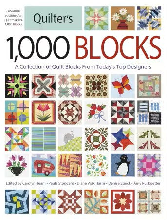 Book cover of 'Quilter's 1,000 Blocks' with quilt block patterns.