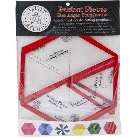 Packaging of Riley Blake Perfect Pieces Hex Angle Template Set with acrylic cutting templates.