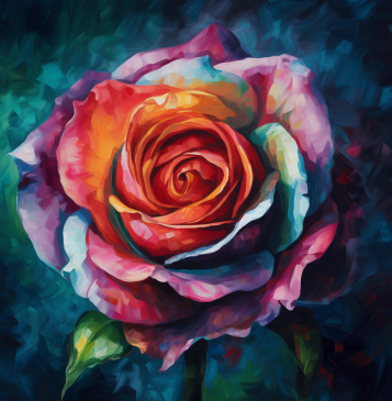 Colorful rose painting on a dark background