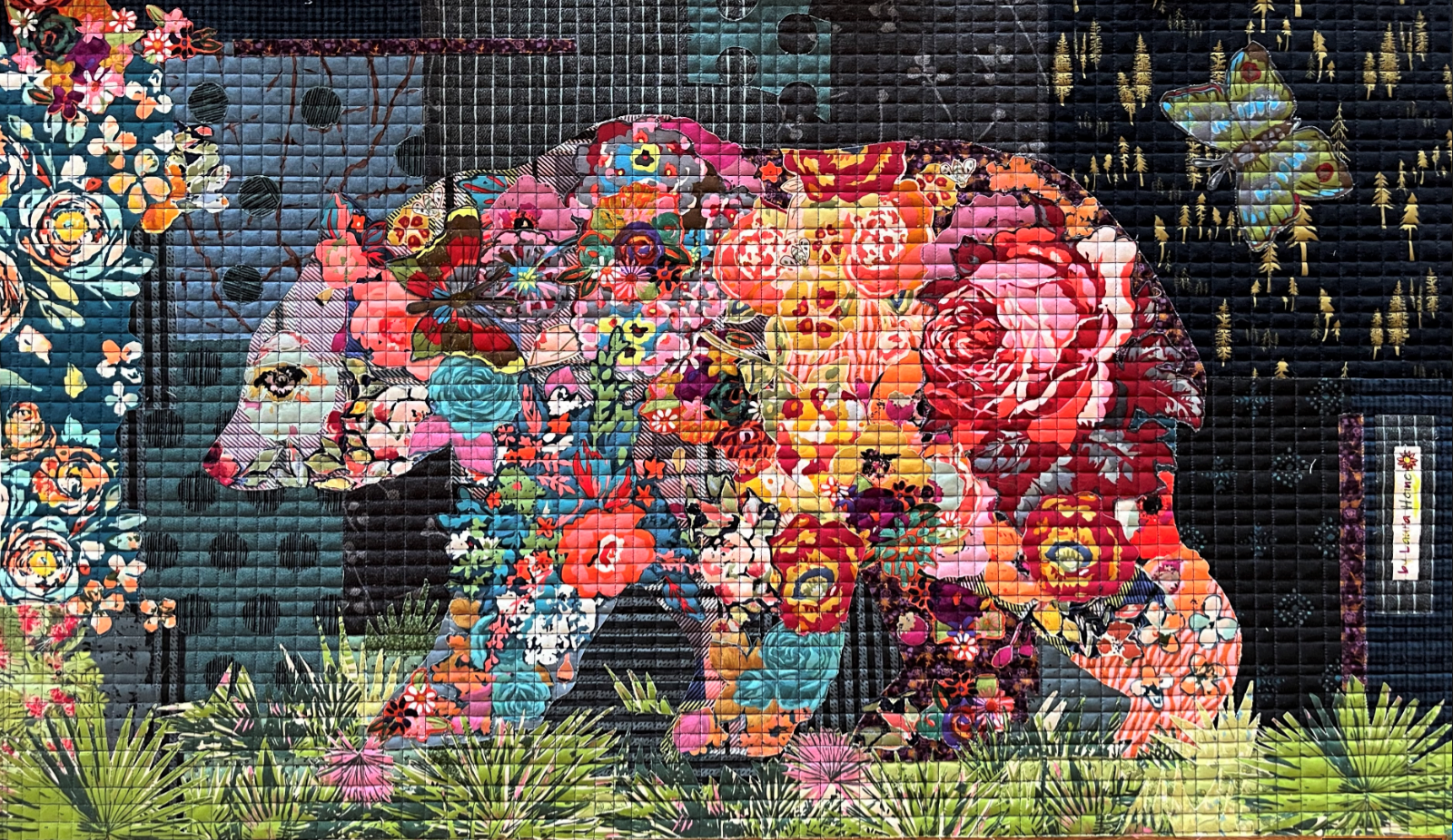 Rosie Bear Collage Quilt Pattern by Laura Heine, finished size 36 x 21