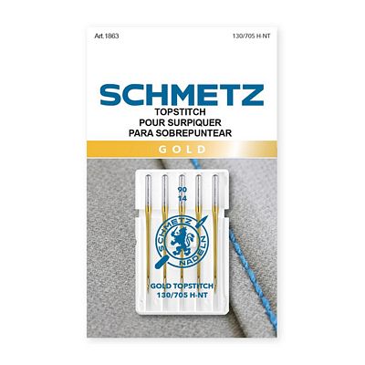 Schmetz Gold topstitch needles packaging on a white background