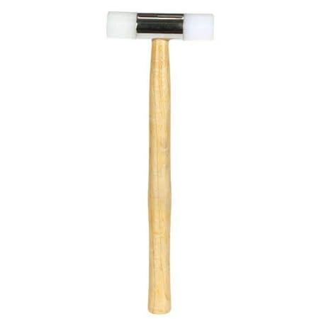 Mallet with wooden handle and white rubber head on a white background