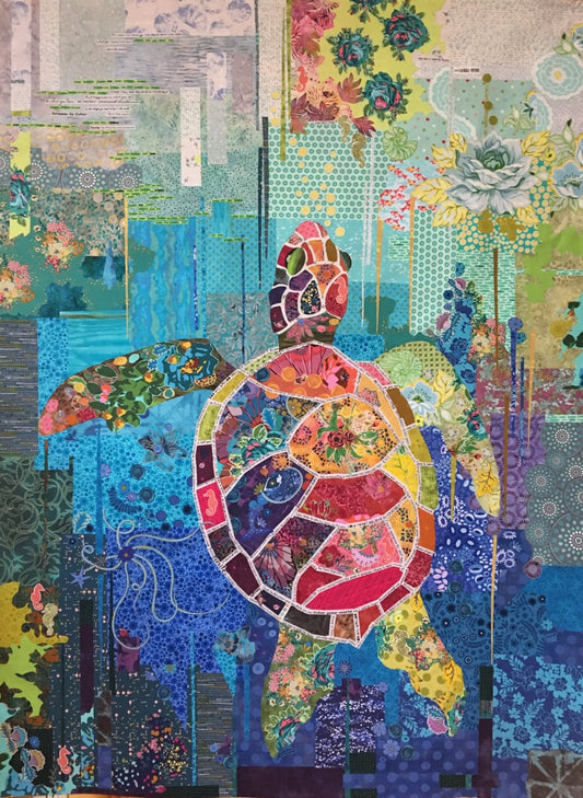 Seawell collage quilt pattern by Laura Heine featuring ocean inspired fabric collage design