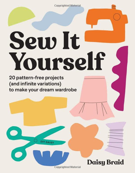 Book cover of 'Sew It Yourself' with sewing-related illustrations and text.