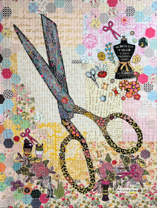 Sewing Scissors collage quilt pattern by Laura Heine, finished size 18 x 24