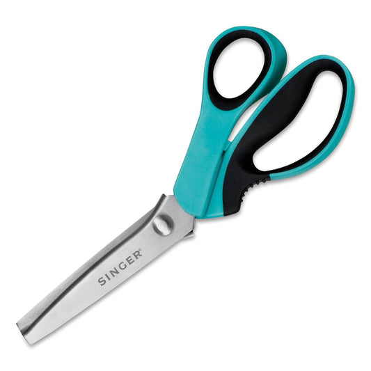 Singer scissors with turquoise handles on a white background