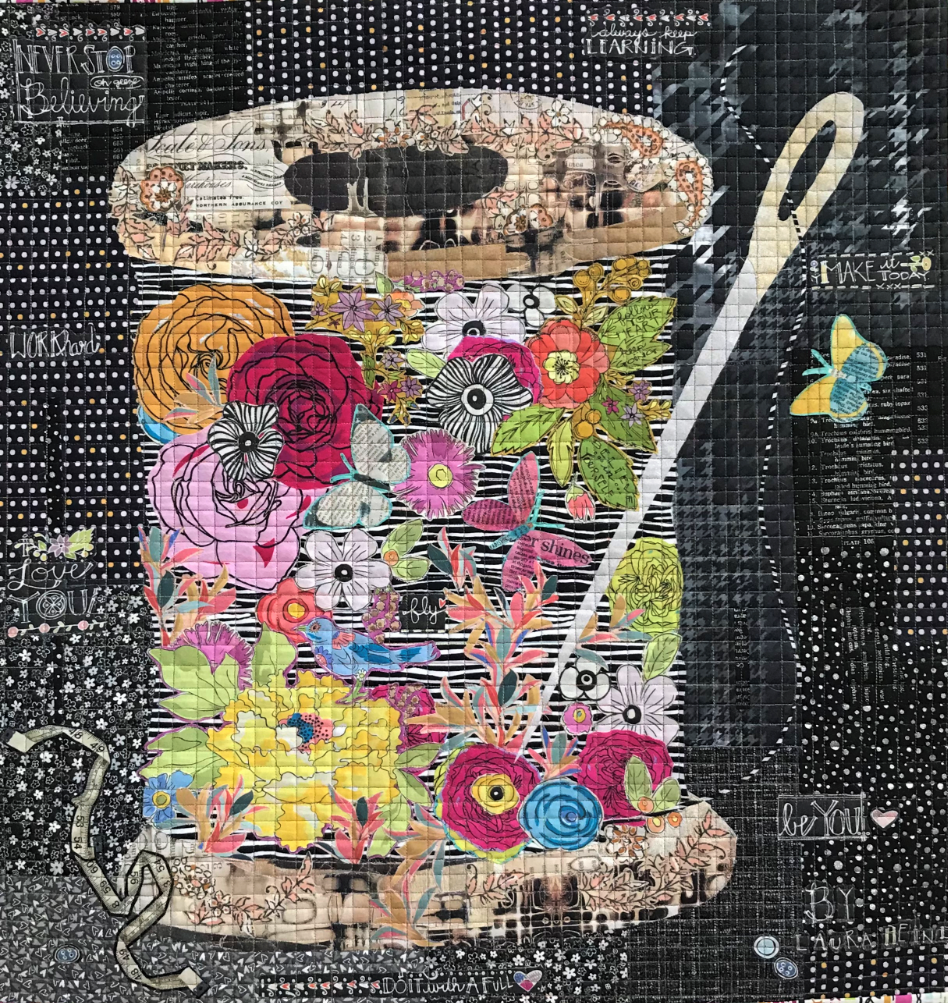 Spool of Flowers collage fabric kit by Laura Heine featuring layered colorful floral design