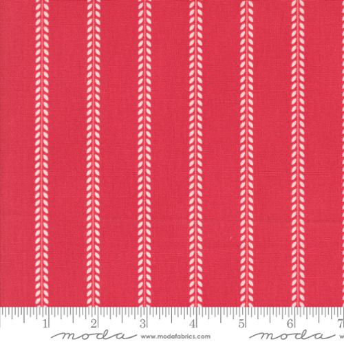 Red fabric with white wavy lines pattern, featuring Moda label at the bottom.