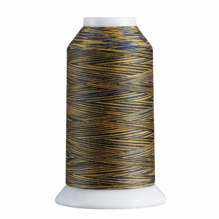 Spool of thread with black and gold pattern on a white background