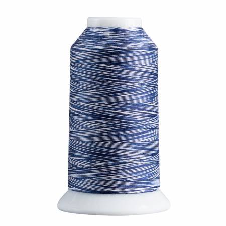 Spool of blue and white thread on a white background
