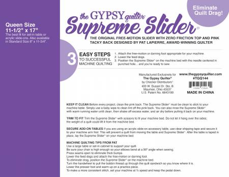 Product packaging for 'The Gypsy Quilter Supreme Slider' with text and branding.