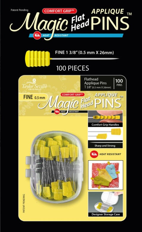 Taylor Seville Magic Flat Head applique fine pins 5 pack notion