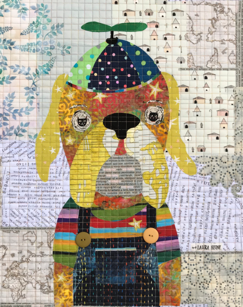 Teeny Tiny Baxter purebred collage quilt kit by Laura Heine featuring small dog fabric collage design