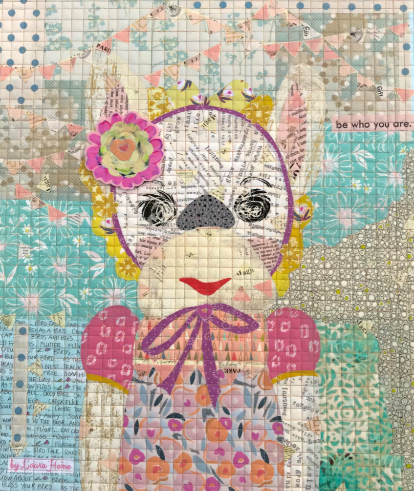 Teeny Tiny Blondee purebred collage quilt kit by Laura Heine featuring small dog fabric collage design