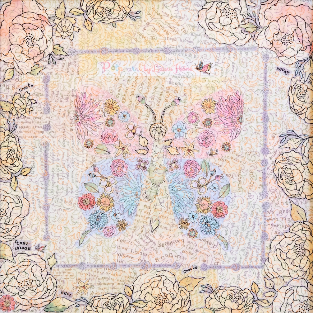 Teeny Tiny Butterfly collage quilt kit by Laura Heine featuring Potpourri fabrics, finished 16 x 16
