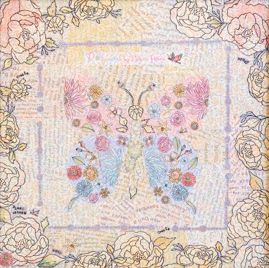 Teeny Tiny Butterfly collage quilt kit by Laura Heine featuring Potpourri fabrics, finished 16 x 16