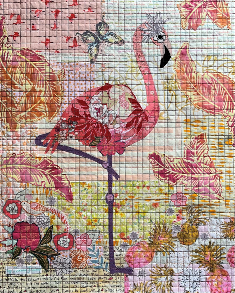 Create the Teeny Tiny Flamingo collage quilt by Laura Heine, 3rd Edition. Kit includes all fabrics to complete the quilt top. Finished size 16 x 20. Pattern sold separately.