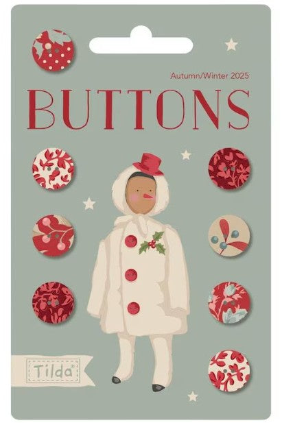 Tilda Merry Little Christmas 0.47in buttons, 8 pcs, holiday sewing embellishments.