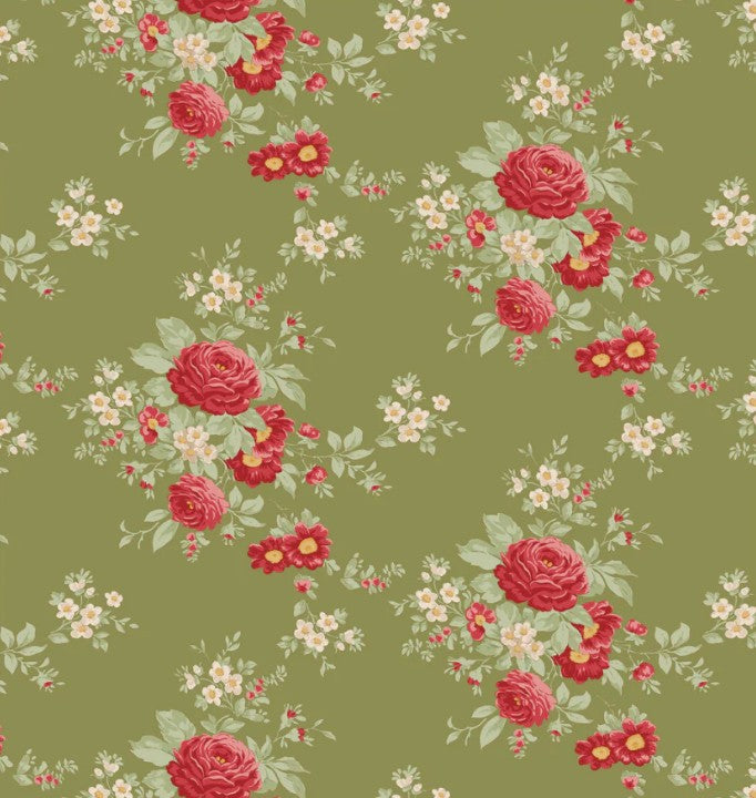 Tilda Merry Little Christmas Carol Moss fabric, premium 100 percent cotton, moss green holiday blender print.