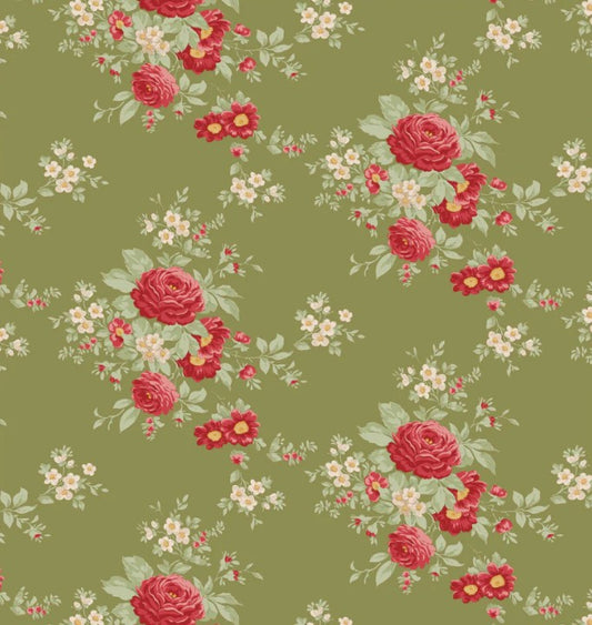 Tilda Merry Little Christmas Carol Moss fabric, premium 100 percent cotton, moss green holiday blender print.