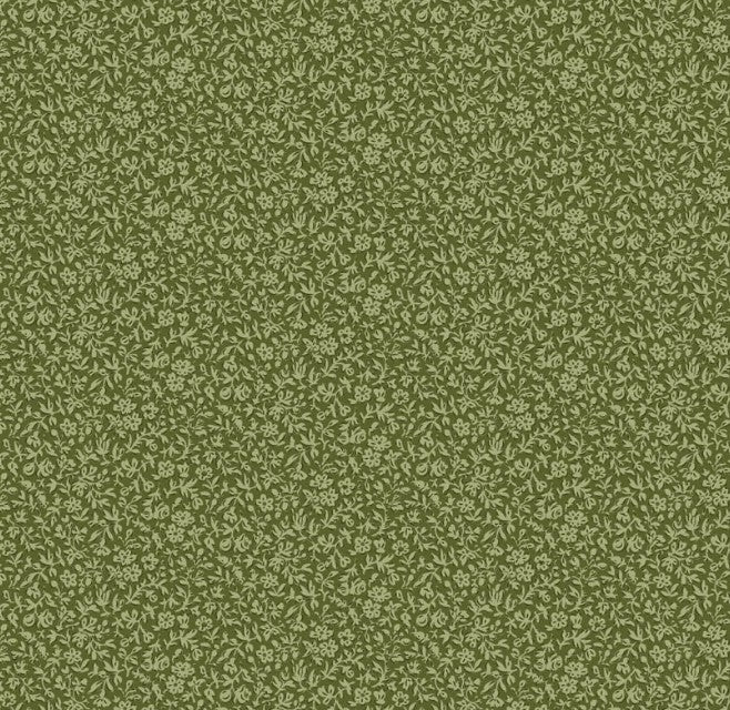 Tilda Merry Little Christmas Eve Pine fabric in soft pine green with Scandinavian-inspired pine branches, berries, and holiday motifs. Premium 100% cotton, 44–45 inches wide, perfect for Christmas quilting and sewing projects.