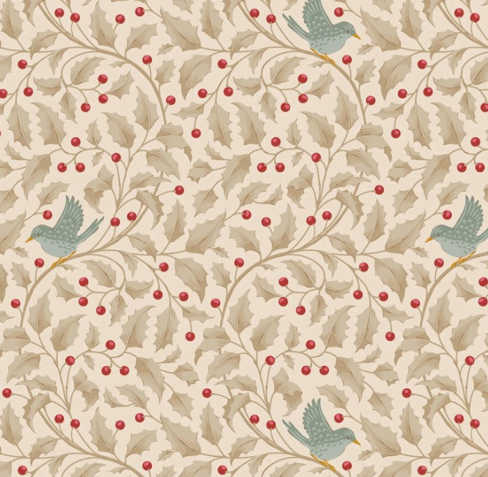 Tilda Merry Little Christmas – Holly Clay quilting cotton fabric with holly leaf and festive motifs.