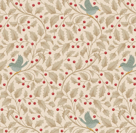 Tilda Merry Little Christmas – Holly Clay quilting cotton fabric with holly leaf and festive motifs.
