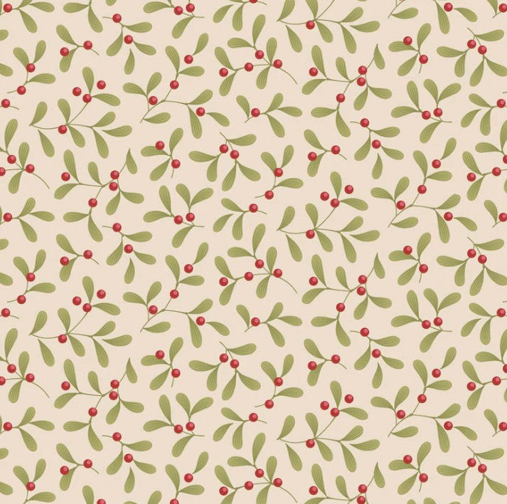 Tilda Merry Little Christmas Mistletoe Cream fabric TIL100639, premium cream quilting cotton with mistletoe print.