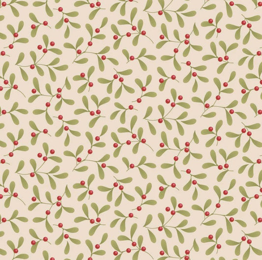 Tilda Merry Little Christmas Mistletoe Cream fabric TIL100639, premium cream quilting cotton with mistletoe print.