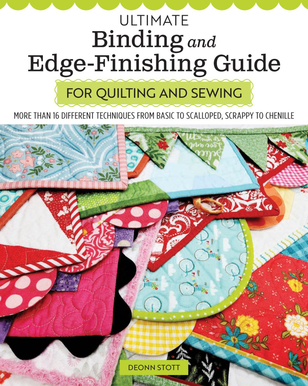 Book cover of 'Ultimate Binding and Edge-Finishing Guide for Quilting and Sewing' with colorful quilt squares.
