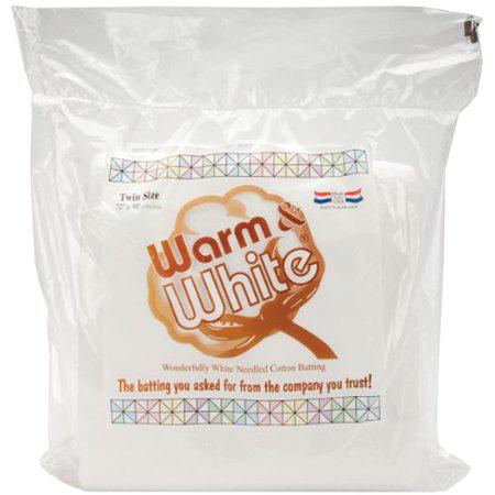 Bag of Warm White cotton batting with branding and text on a white background