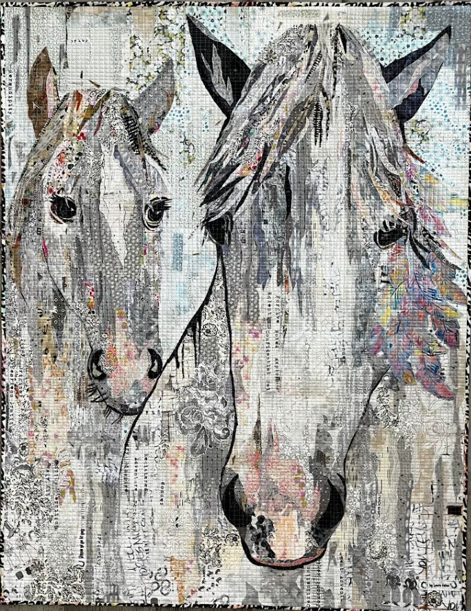 Artistic depiction of two horses with a textured background