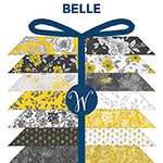 Collection of fabric squares with a central 'Belle' logo, arranged in a grid pattern.