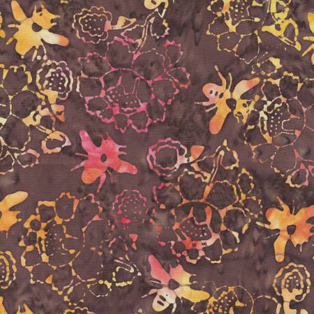 Colorful floral and abstract pattern on a brown background