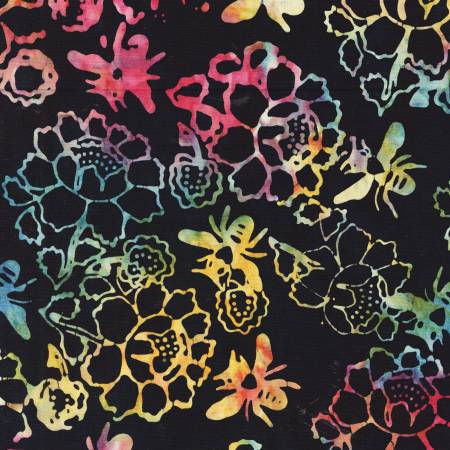 Colorful floral pattern on a black background