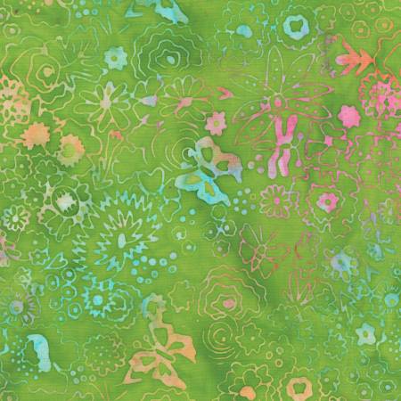 Colorful floral pattern on a green background