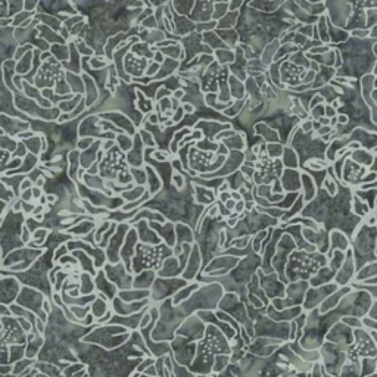 Floral pattern with white outlines on a textured gray background