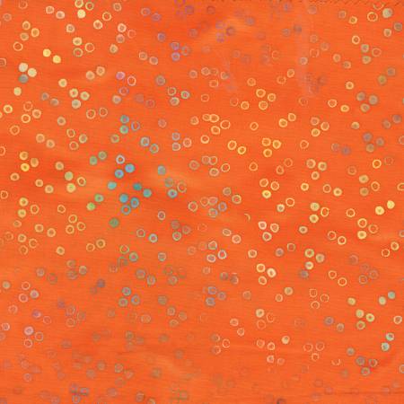 Orange fabric with small colorful circles pattern